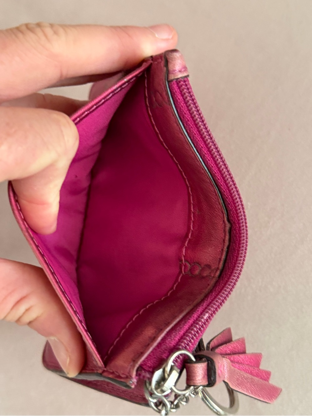 COACH Legacy Pink Metallic Tassel Keychain Wallet - Picture 12 of 16